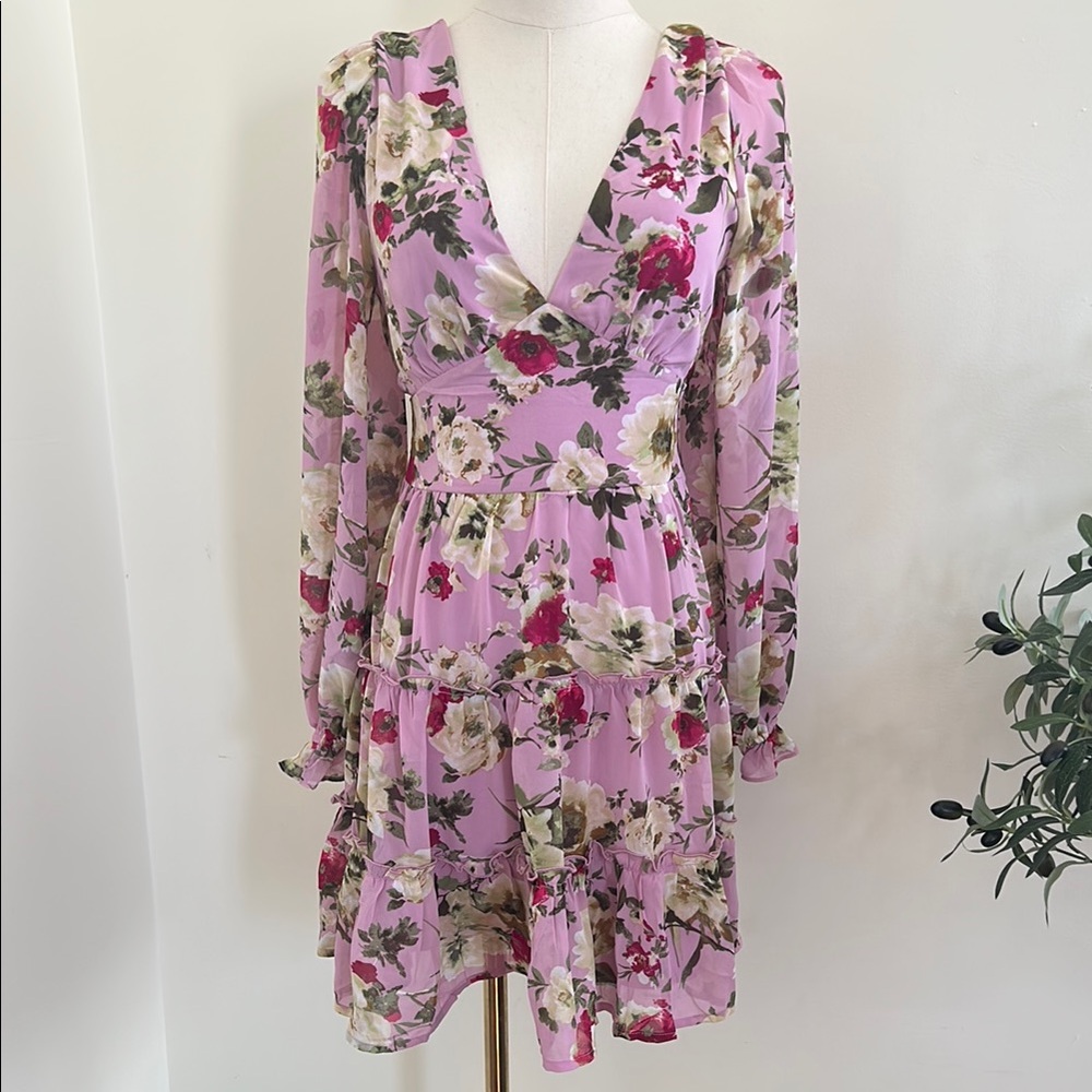 Floral V-Neck Long Sleeve Dress